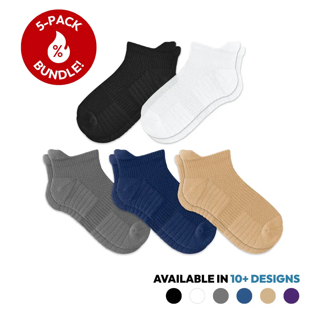 [5-Pack] Unisex Ankle Compression Socks - Viasox 14 Mmhg Uniform Compression, Bamboo Blend, Seamless, Supportive, Gentle, Moisture-Wicking, Improved Circulation, Foot Pain Relief, Less Foot Fatigue, All-Day Comfort for Exercise, Travel