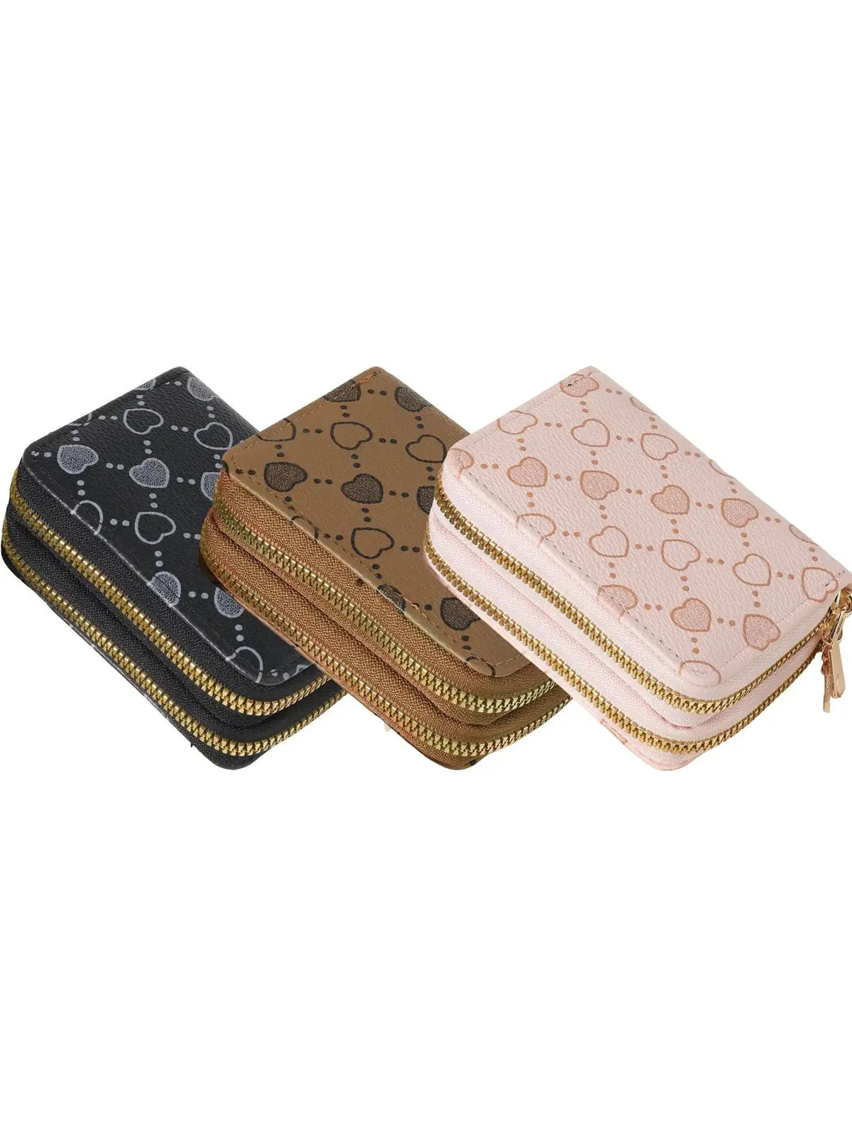 Women'S Fall Winter 2024 Retro Heart Print Double Zipper around Coin Purse for Mothers Day Gift, Simple Casual Multi-Card Card Holder, Pu Leather Credit Card Storage Bag for Outdoors & Travel