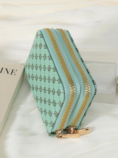 Women'S Fall Winter 2024 Retro Heart Print Double Zipper around Coin Purse for Mothers Day Gift, Simple Casual Multi-Card Card Holder, Pu Leather Credit Card Storage Bag for Outdoors & Travel