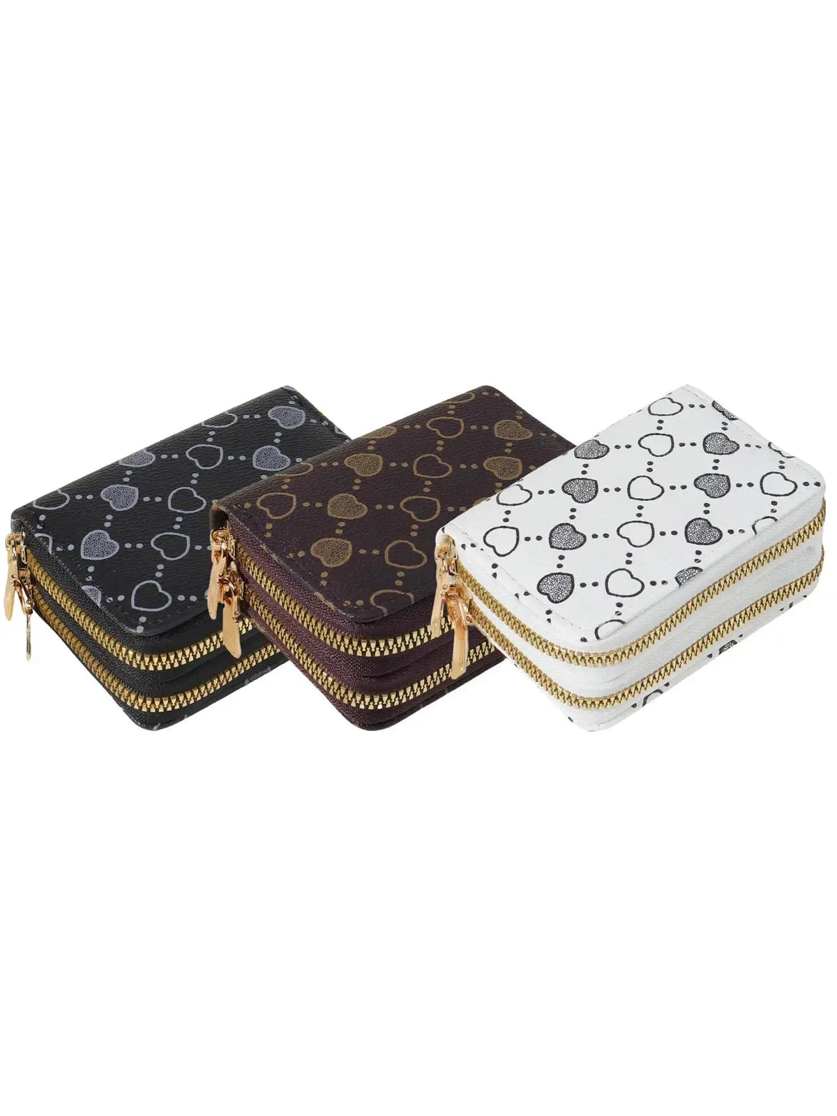 Women'S Fall Winter 2024 Retro Heart Print Double Zipper around Coin Purse for Mothers Day Gift, Simple Casual Multi-Card Card Holder, Pu Leather Credit Card Storage Bag for Outdoors & Travel