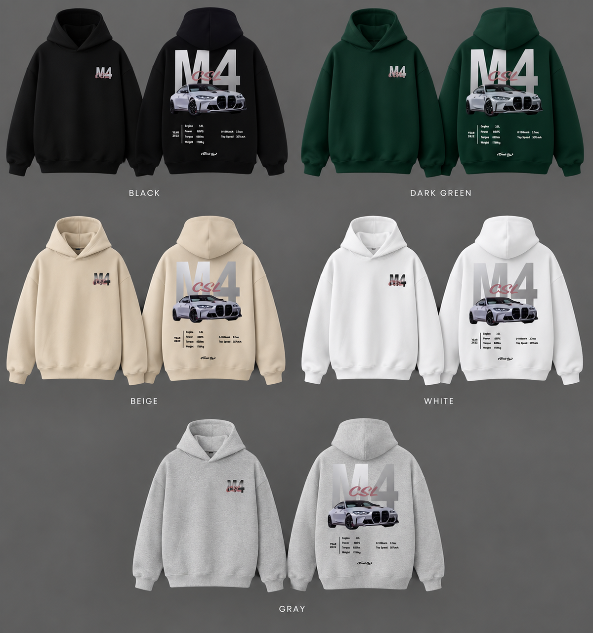 M4 car graphic hoodie color selection