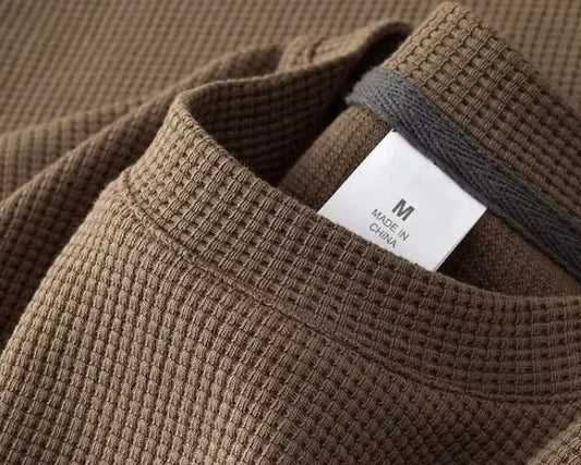 Supplier listing showing a men’s almond waffle-knit short-sleeve T-shirt