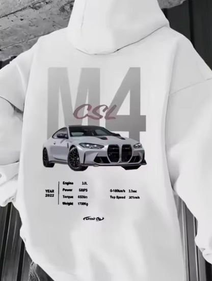 White M4 car graphic hoodie