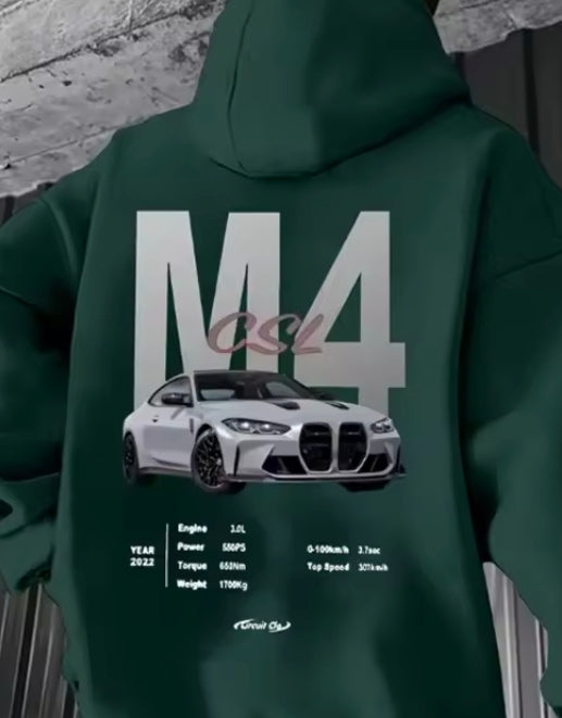 Dark green M4 car graphic hoodie