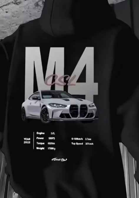 Black M4 car graphic hoodie