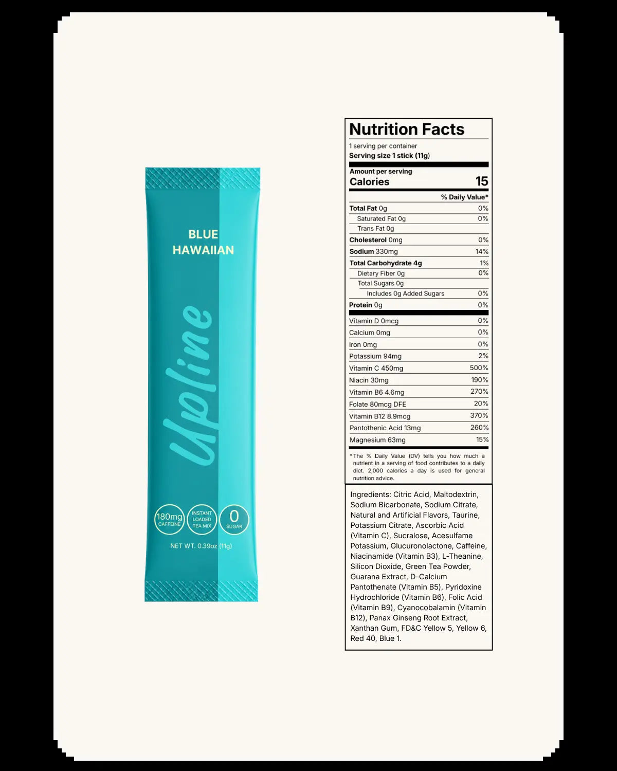 Upline Instant Loaded Tea Mix - Single Pack Multi Flavor, High Caffeine Content, Low Calorie, Low Carb, Sugar-Free, Aspartame-Free, Lightly Carbonated