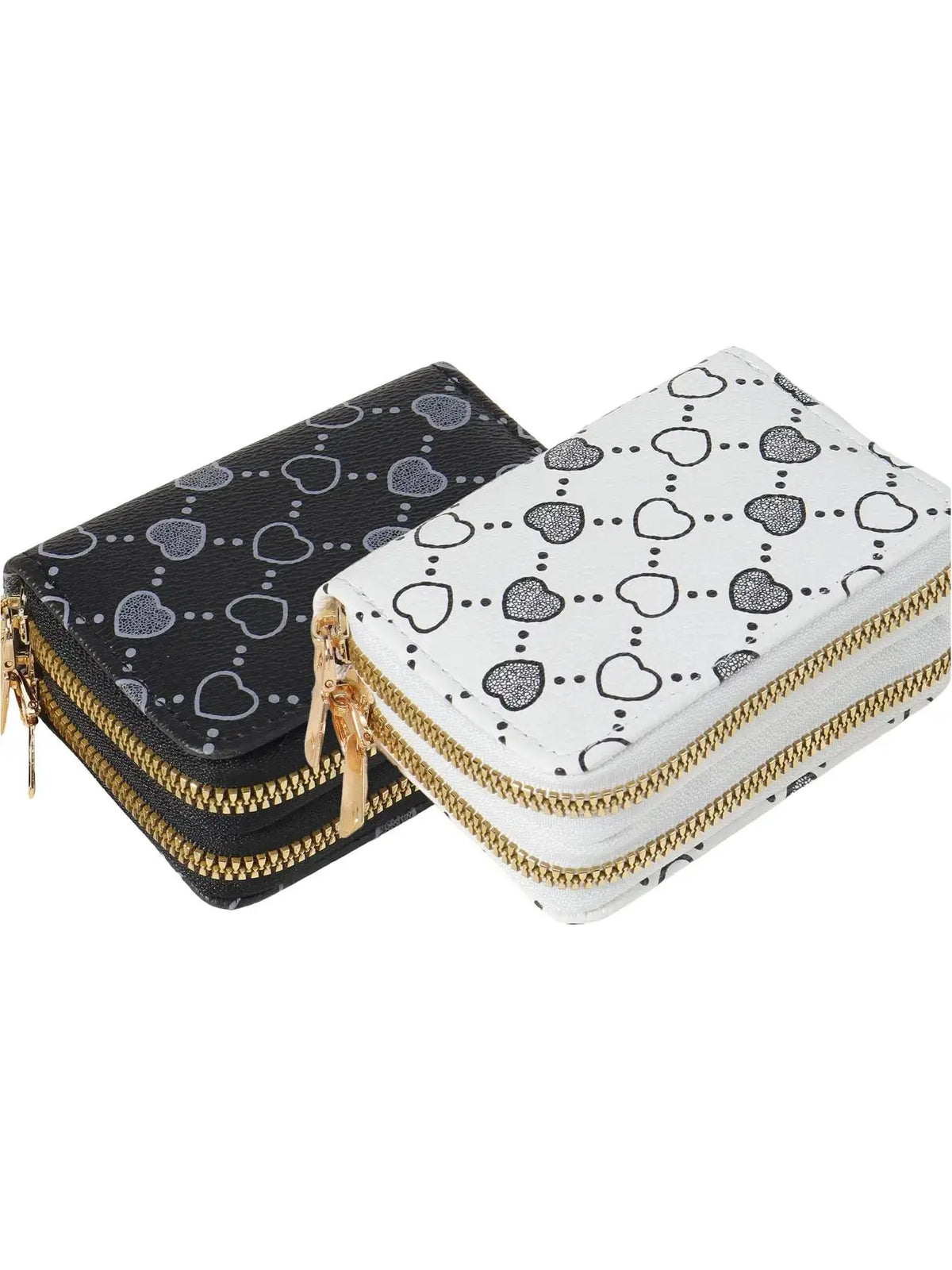 Women'S Fall Winter 2024 Retro Heart Print Double Zipper around Coin Purse for Mothers Day Gift, Simple Casual Multi-Card Card Holder, Pu Leather Credit Card Storage Bag for Outdoors & Travel